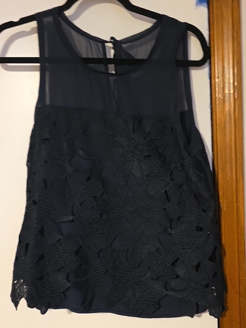 Ann Taylor Navy Floral Lace Overlay Sleeveless Mini Top